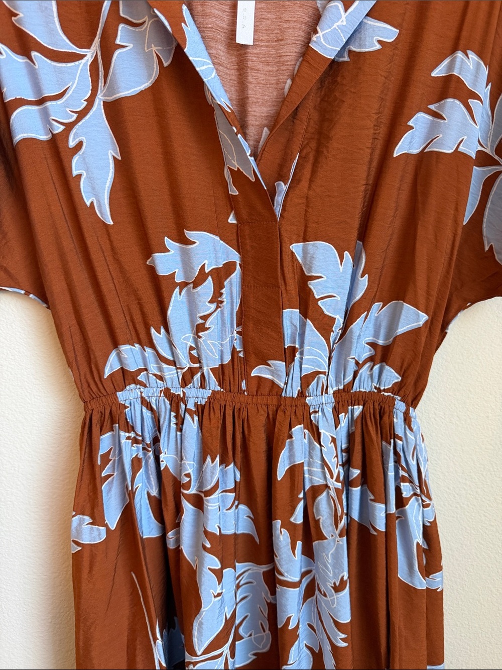 Renee C. Rust Midi Dress with Sky Blue Floral Print - Picture 3 of 5